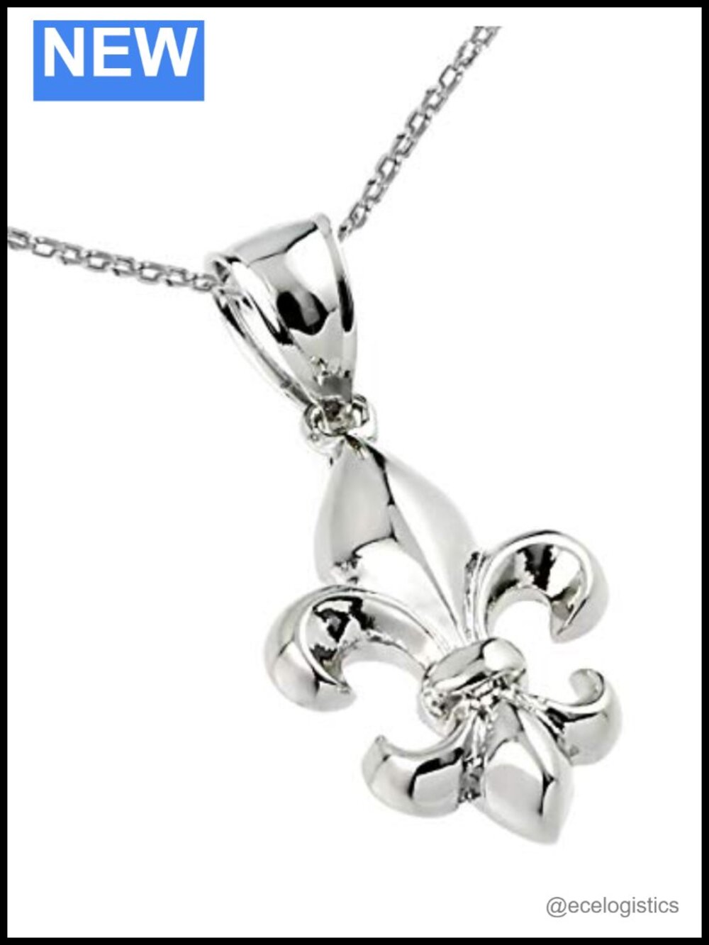 Sterling Silver Fleur-de-Lis Charm Pendant Necklace 18" Rolo Chain